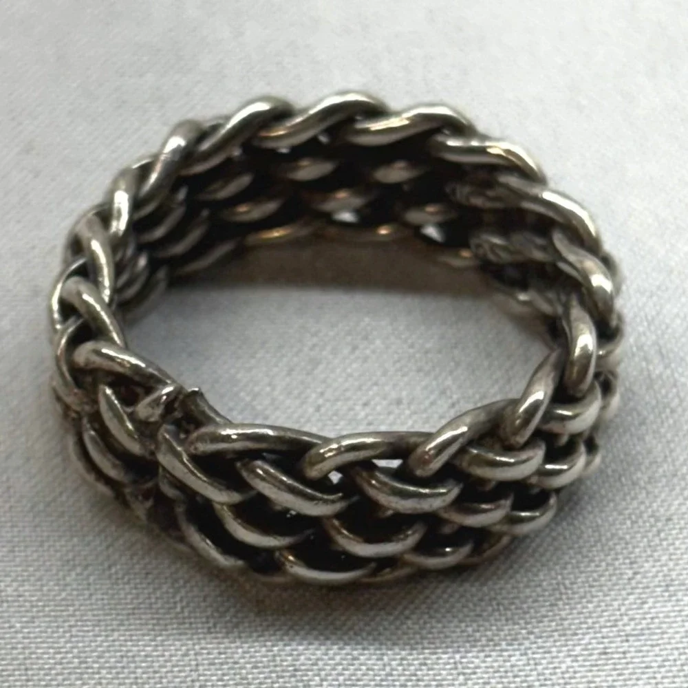 Unbranded Woven Mesh Ring Unisex Size 8.5 Silver Excellent Braided Chain Band